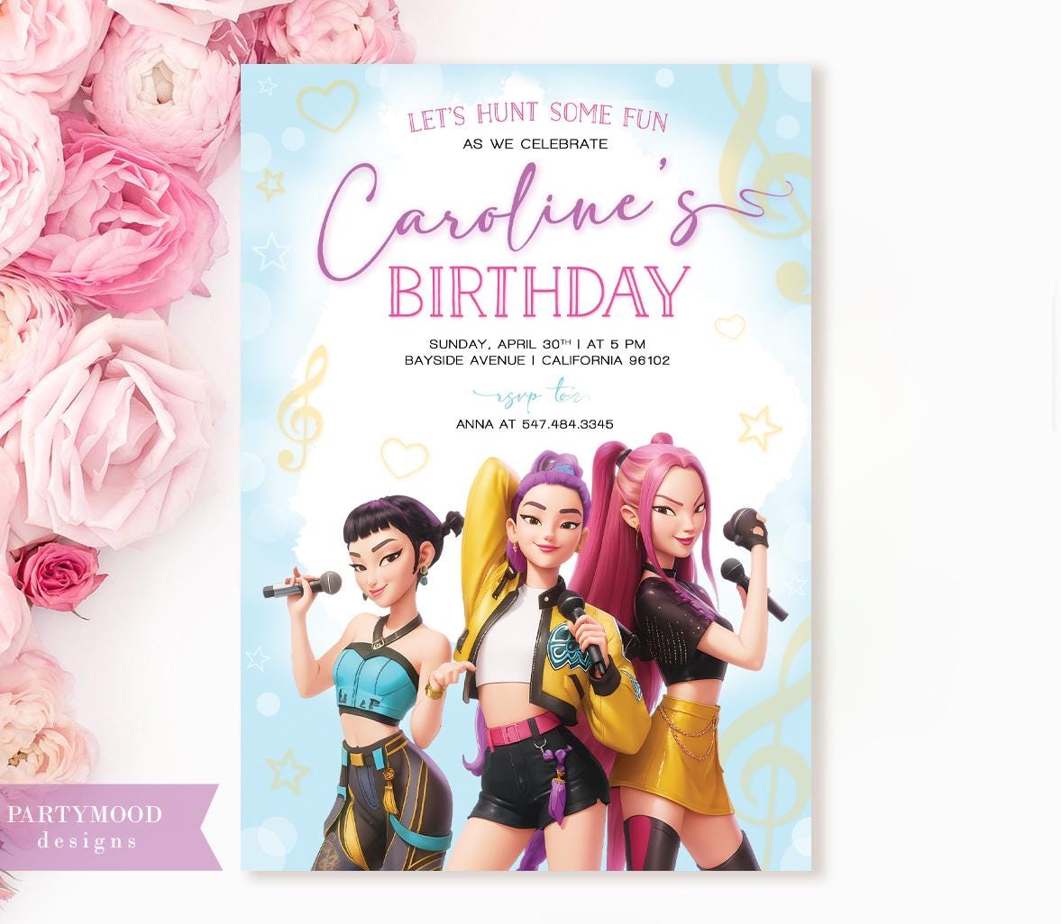 Kpop Demon Hunter Birthday Invitation, Editable Kpop Anime Invite