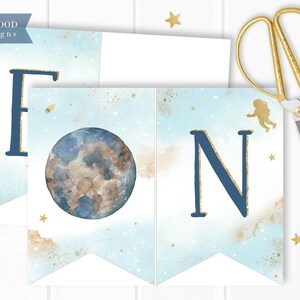 Outer Space First Birthday Highchair Banner - 'First Trip Around The Sun' Blue Planet Garland For Boy's 1st Birthday Party