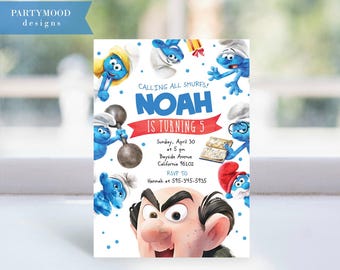 Invito di compleanno dei Puffi modificabile, invito dei Puffi, invito di compleanno del film dei Puffi, modello modificabile per festa a tema dei Puffi, stampabile all'istante