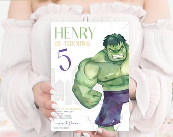 Hulk Editable Invitation, Superhero Birthday Invite, Superhero Theme, Hulk Invite, Avengers, Download Printable Corjl Template