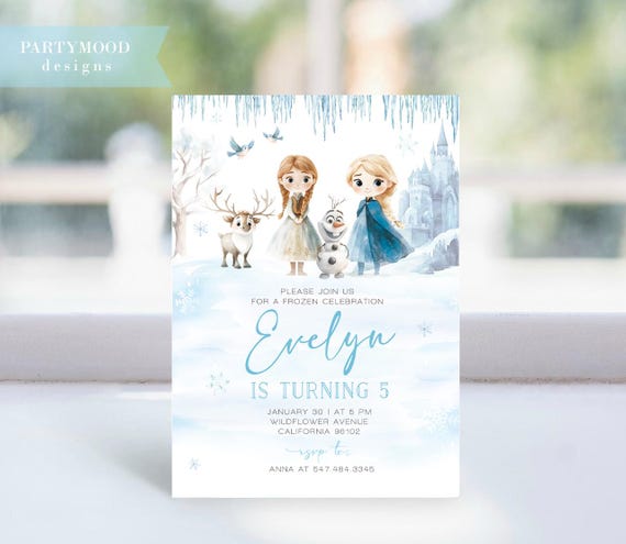 Frozen Birthday Invitation, Editable Princess Elsa Party, Frozen Invite, Frozen Birthday Party, Watercolor Editable Template, ANY AGE, CORJL