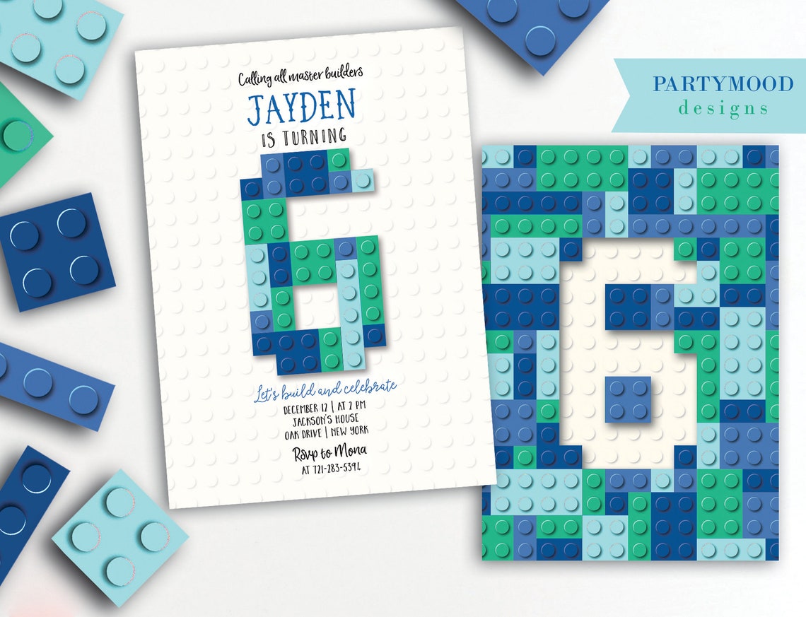 Building Blocks Invitation, Blocks Birthday Party, Builders, Building ...