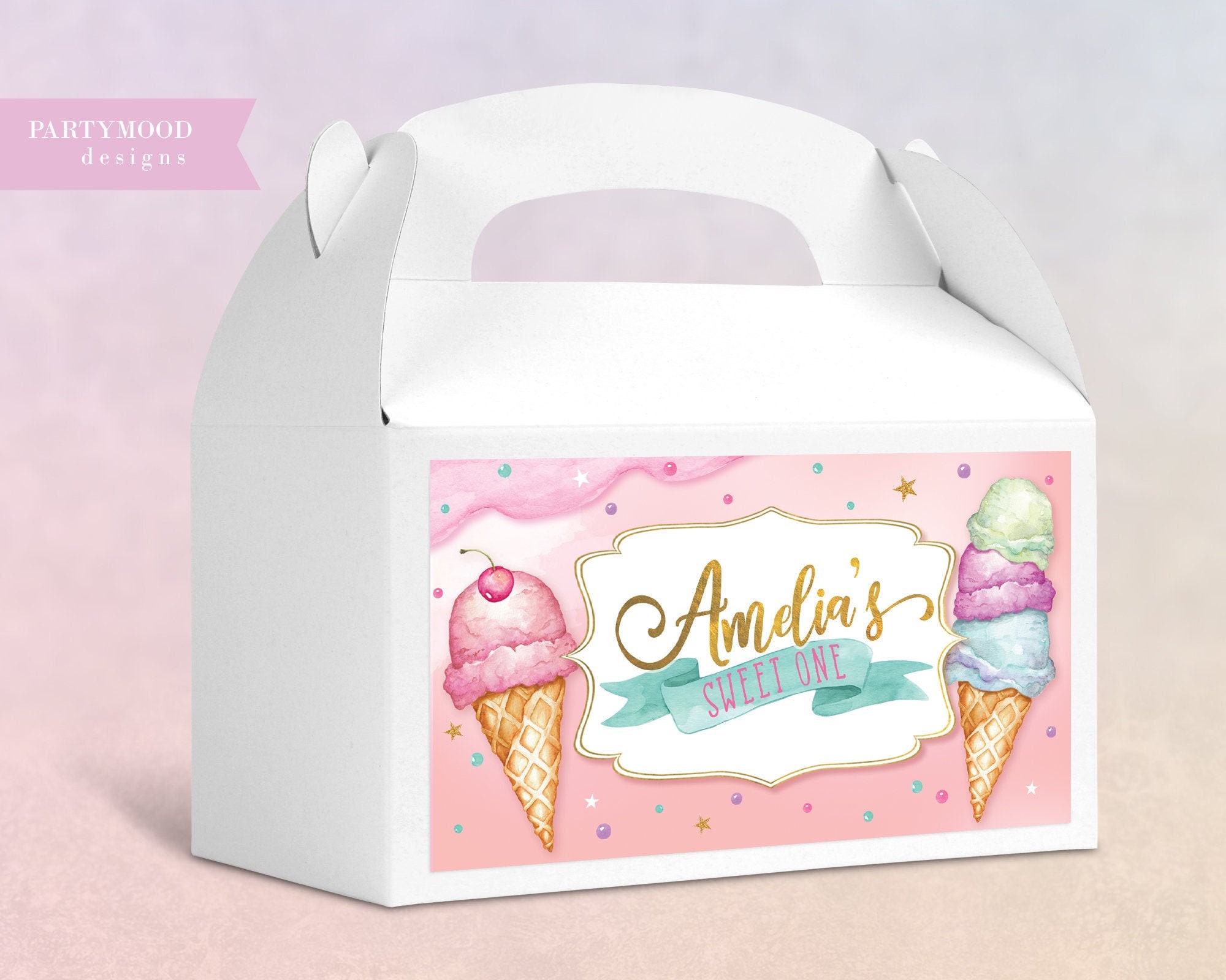 Editable Ice Cream Truck Favor Box Label Gable Gift Box Ice Cream Birt -  Design My Party Studio