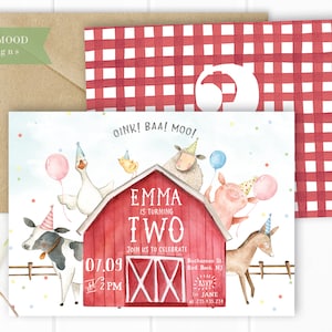 Farm Animals Birthday Invitation, Second Birthday Invite, Party Animals, Barnyard, Editable Farm Invitation, Boy Girl Bday Party, PRINTABLE