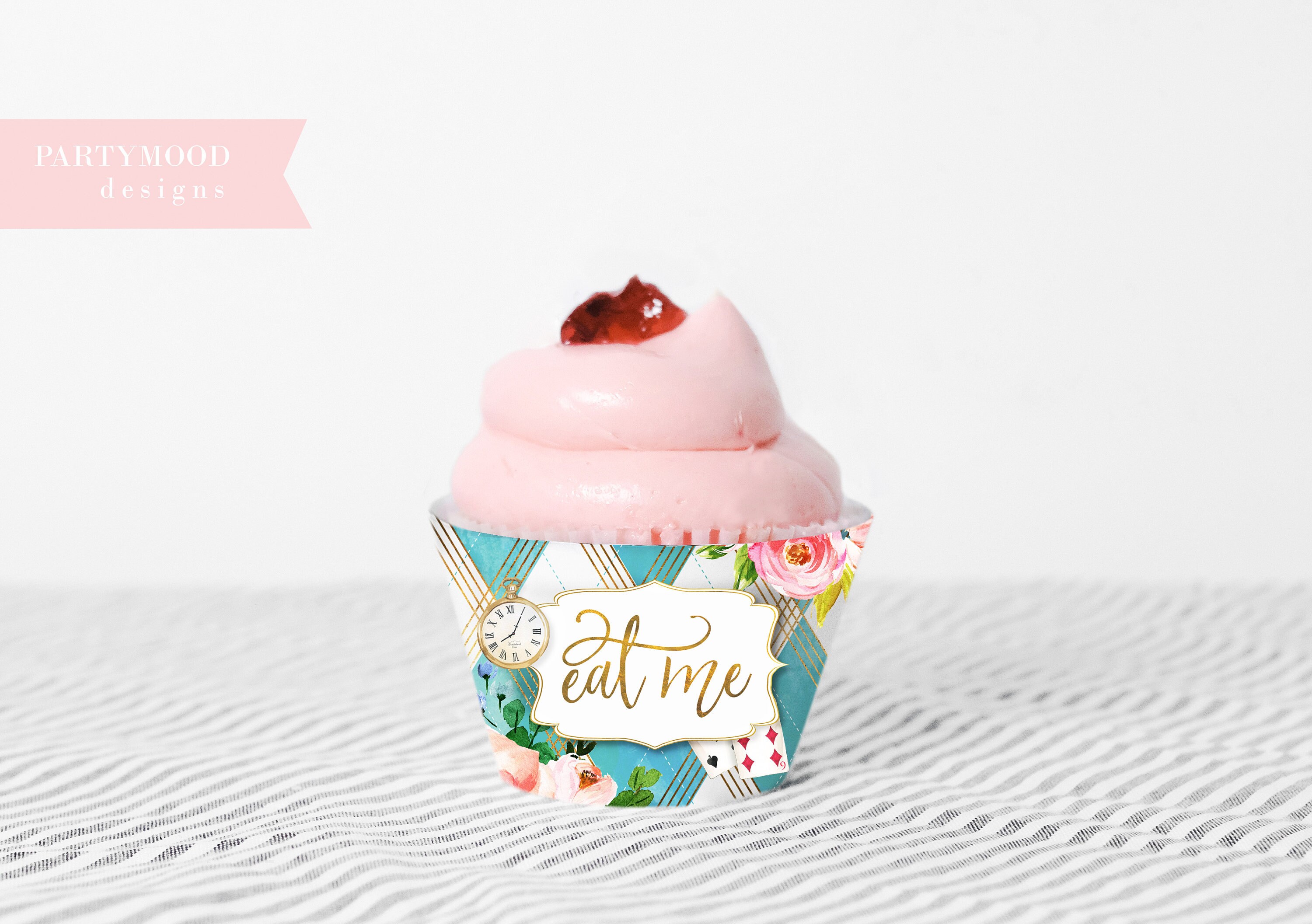 Alice In Wonderland Cupcake Wrappers Eat Me Wrapper Onederland Girl 1st Birthday Party Mad Hatter Tea Party Labels Digital