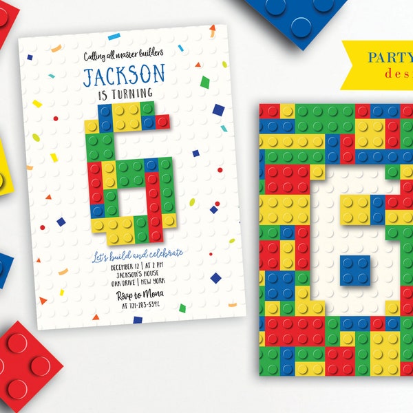 Building Blocks Invitation, Editable, Blocks Birthday Party, Building Blocks Invite, Build It Bricks, Boy Birthday Party, Any Age, PRINTABLE