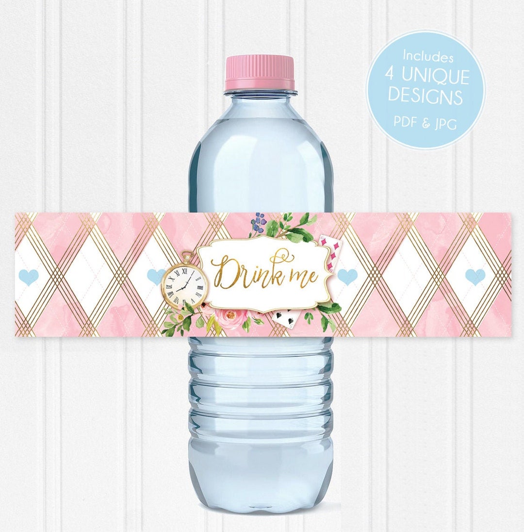 Alice in Wonderland Water Bottle Labels, Onederland Girl 1st Birthday