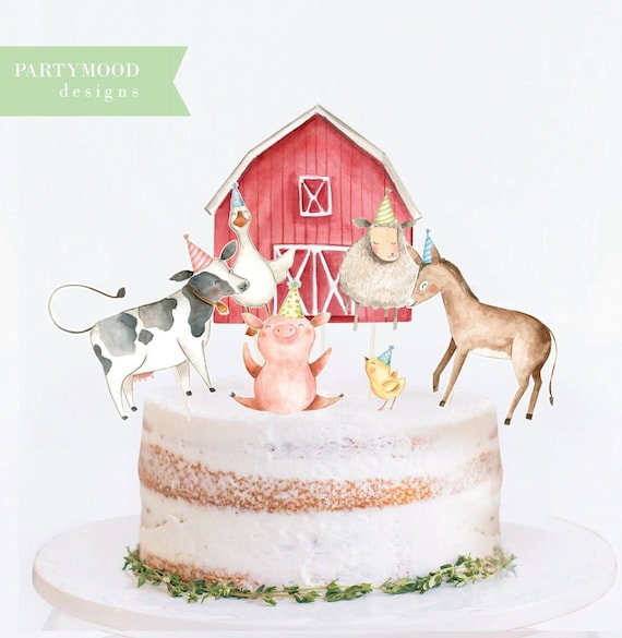 Decoración de pastel de animales de granja rosa para niñas, temática de  animales de granja, fiesta de cumpleaños, decoración de pastel de vaca para