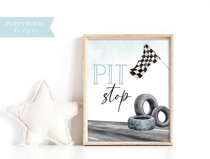 Pit Stop Sign, Fast One Food Station Sign, Little Racer Race Car ...
