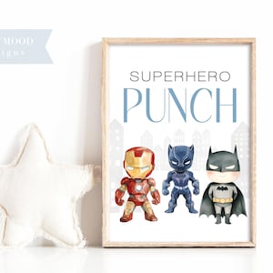 Superheroes Birthday Sign, Punch Drinks Sign, Fun Superhero Signs, Avengers Decor, Superhero Boy Avengers Party, Printable, INSTANT DOWNLAOD