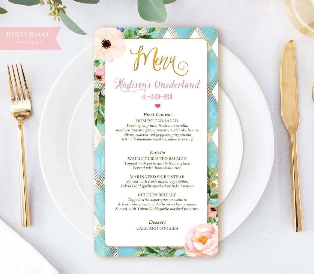 Alice in Wonderland Menu Party Decorations Onederland Party - Etsy