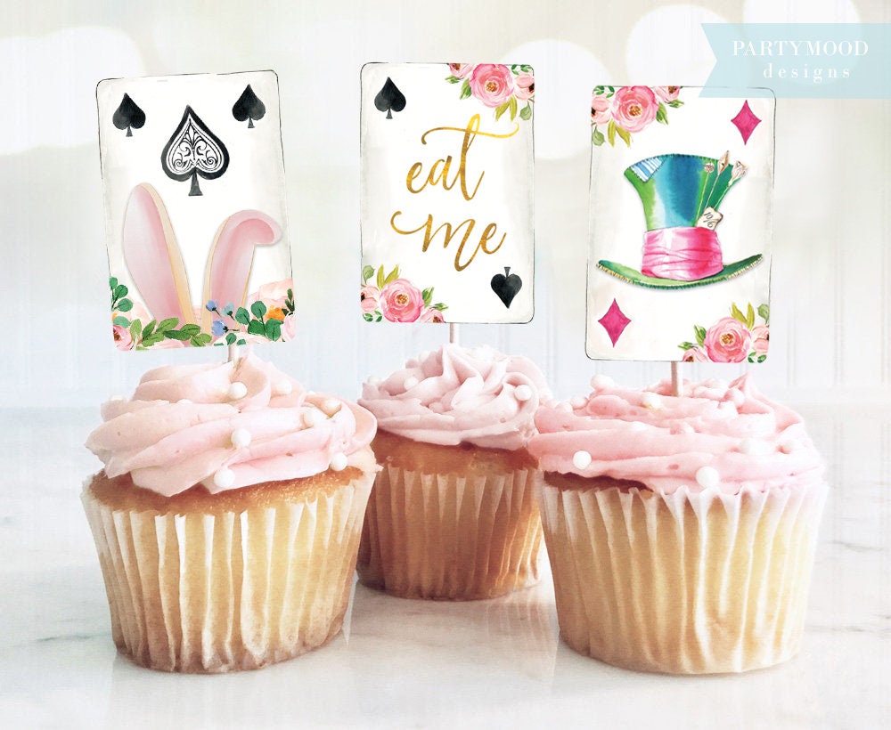 Alice In Wonderland Cupcake Toppers Centerpieces Onederland | Etsy