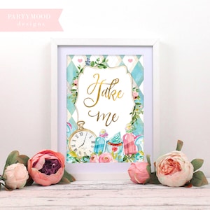 Alice In Wonderland Take Me Sign, Decor Onederland Girl&#39;s 1st Birthday Party Invitation, Mad Tea Party, Alice Theme Decor, Alice Theme Decor
