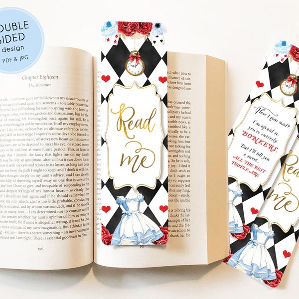 Alice in Wonderland Bookmarks, Onederland Girl's 1st Birthday - Mad Tea Party | Game First Birthday, Blue, Digital Printable