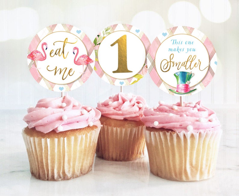 Alice in Wonderland Cupcake Toppers Onederland Girl 1st Etsy
