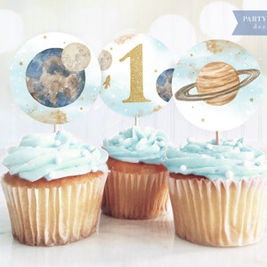 Space Cupcake Toppers, Centerpieces, Outer Space First Birthday, Cupcakes, First Trip Around the Sun, Astronaut, Boy 1st Birthday, Printable