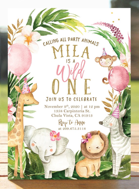 Wild One Safari Girl Birthday Invitation Girls Invite Safari