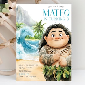 Maui Geburtstagseinladung, es ist Maui Zeit, bearbeitbares Moana-Geburtstagsthema, Hawaiian, Kinder Thema Party, sofortiger Download druckbare Vorlage