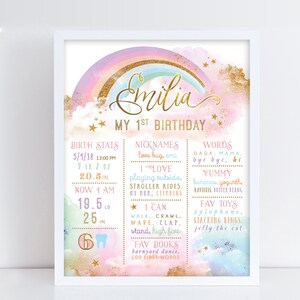 Rainbow Cupcake Toppers, Rainbow Birthday Invite, Magical Party decor, Unicorn Girl 1st Birthday, Summer Rainbow Party, Blush Pastel Gold image 6