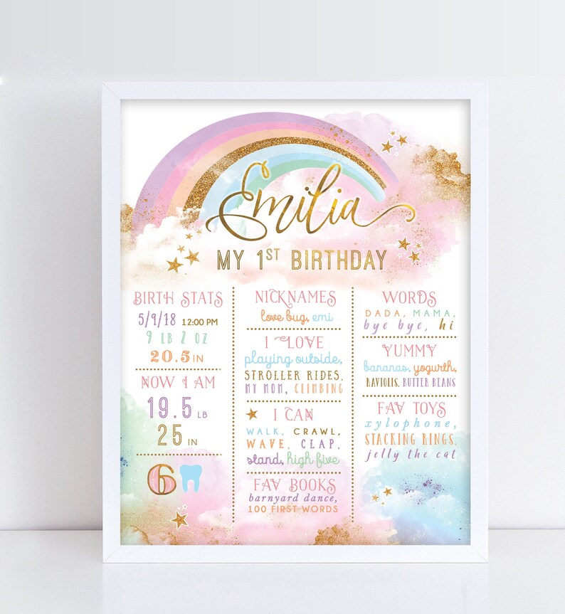 Rainbow Cupcake Toppers, Rainbow Birthday Invite, Magical Party decor, Unicorn Girl 1st Birthday, Summer Rainbow Party, Blush Pastel Gold image 6