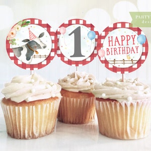 Cupcake Toppers de ferme, Centres de table, Cupcakes, Animaux de ferme, Premier anniversaire de garçon, Fête d'anniversaire de fille, Décorations de ferme de basse-cour, IMPRIMABLE
