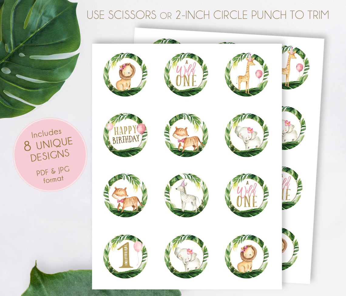 Wild one Safari Cupcake Toppers Safari animals Birthday Etsy