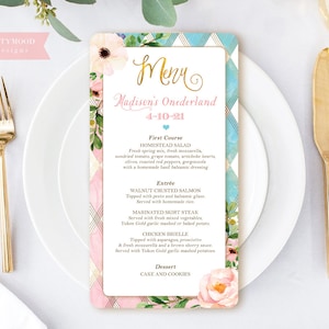 Alice im Wunderland Menü, Party Dekoration, Onederland Party Menü, Mädchen 1. Geburtstag, Baby Shower, Mad Tea Party Dekor, DIGITAL PRINTABLE