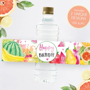 Twotti Frutti Water Labels, Tutti-frutti Signs, Fruity Decoration, Tutti-frutti Party Fruits 2nd Birthday Party Digital, Printable ANY AGE