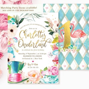 Alice In Wonderland ONE Banner, Highchair Banner, Onederland, Girl 1st Birthday Party, Mad Hatter Tea Party, Bunting, Digital Printable image 2