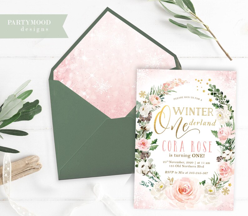 Winter Onederland Signs Girl Birthday Wonderland Party Digital Printable Thank You Snow Much for Coming Sign Gold Blush First Birthday