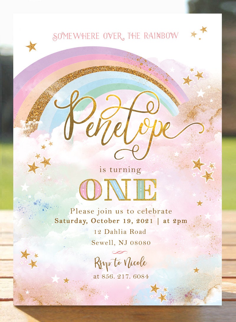 Pastel Rainbow Birthday Invitation Bundle, Pastel 1st Birthday Invite,  Rainbow Birthday, 1st Birthday Girl, Pastel Rainbow Party Decorations 
