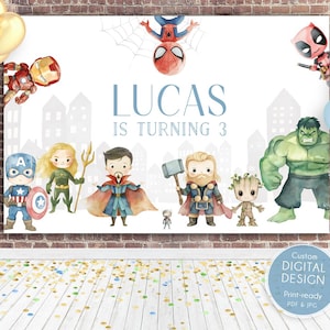 Superheroes Backdrop, Birthday Sign Reception, Avengers Decor, Superhero Theme, Wall Poster, Boy Avengers Party, Editable Download Printable