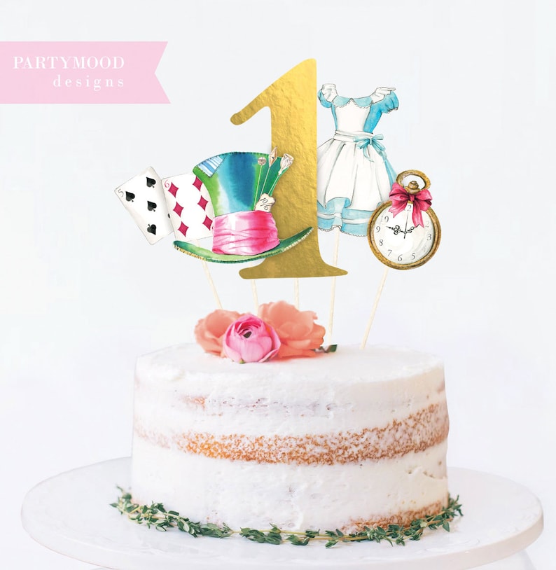 Alice In Wonderland ONE Banner, Highchair Banner, Onederland, Girl 1st Birthday Party, Mad Hatter Tea Party, Bunting, Digital Printable image 9