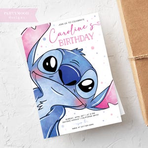 Stitch-Geburtstags-Party Einladungsvorlage, bearbeitbare Stitch Cartoon Birthday Evite, lustiges Design für Kinderparty, sofortiger Download, druckbar
