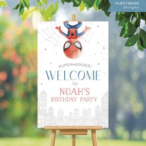Spiderman Welcome Sign, Superhero Birthday Sign Reception Avengers Decor Superheroes Theme Boy Avengers Party, Editable Printable Template