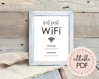 But First WiFi Password Printable Sign, WiFi Password Sign Printable, Editable WiFi Sign, Home WiFi Password Sign, 8x10 WiFi Sign