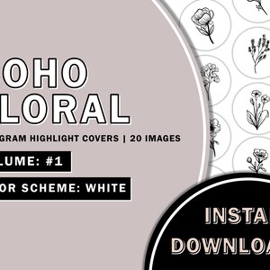 20 Hand Drawn Floral White Instagram Highlight Covers, Salon Highlight, Minimalist Highlight Covers, Instagram Boho Highlight Cover