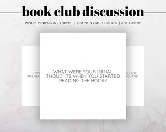 100 Minimalist White Book Club Questions Printable, Book Club Discussion, Book Review Questions, Reading Journal Printable