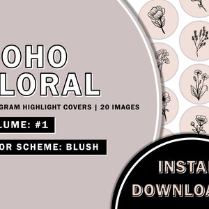 20 Hand Drawn Floral Blush Instagram Highlight Covers, Salon Highlight, Minimalist Highlight Covers, Instagram Boho Highlight Cover