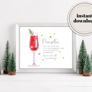 Poinsettia Drink Sign stampabile, segno della festa di Natale, festa di Natale stampabile, vacanza stampabile, menu bevande stampabile, menu bar