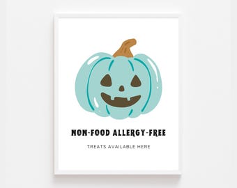 Teal Pumpkin Halloween Sign | Non-Food Treats Here Printable | Allergy-Friendly Trick or Treat Sign | Instant Download