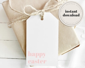 Minimalist Pink Easter Gift Tag Printable, Printable Easter Basket Tag, Easter Tag Printable, Easter Gift Tag Printable