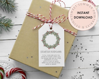 Wreath Stovetop Potpourri Tag Printable, Simmer Potpourri Tag, Christmas Potpourri, Christmas Gift Tag Printable, Potpourri Tag