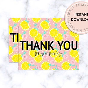 Pink Lemonade Thank You Card Printable, Printable Thank You Card, Package Inserts, Boutique Packaging, Thanks For Your Purchase, Branding