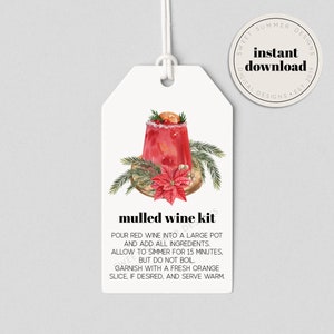 Glühwein Kit Weihnachtsstern Tag druckbar, Glühwein Anweisungen, Simmer Potpourri Tag, Weihnachten Potpourri Tag, Weihnachtsgeschenk druckbar