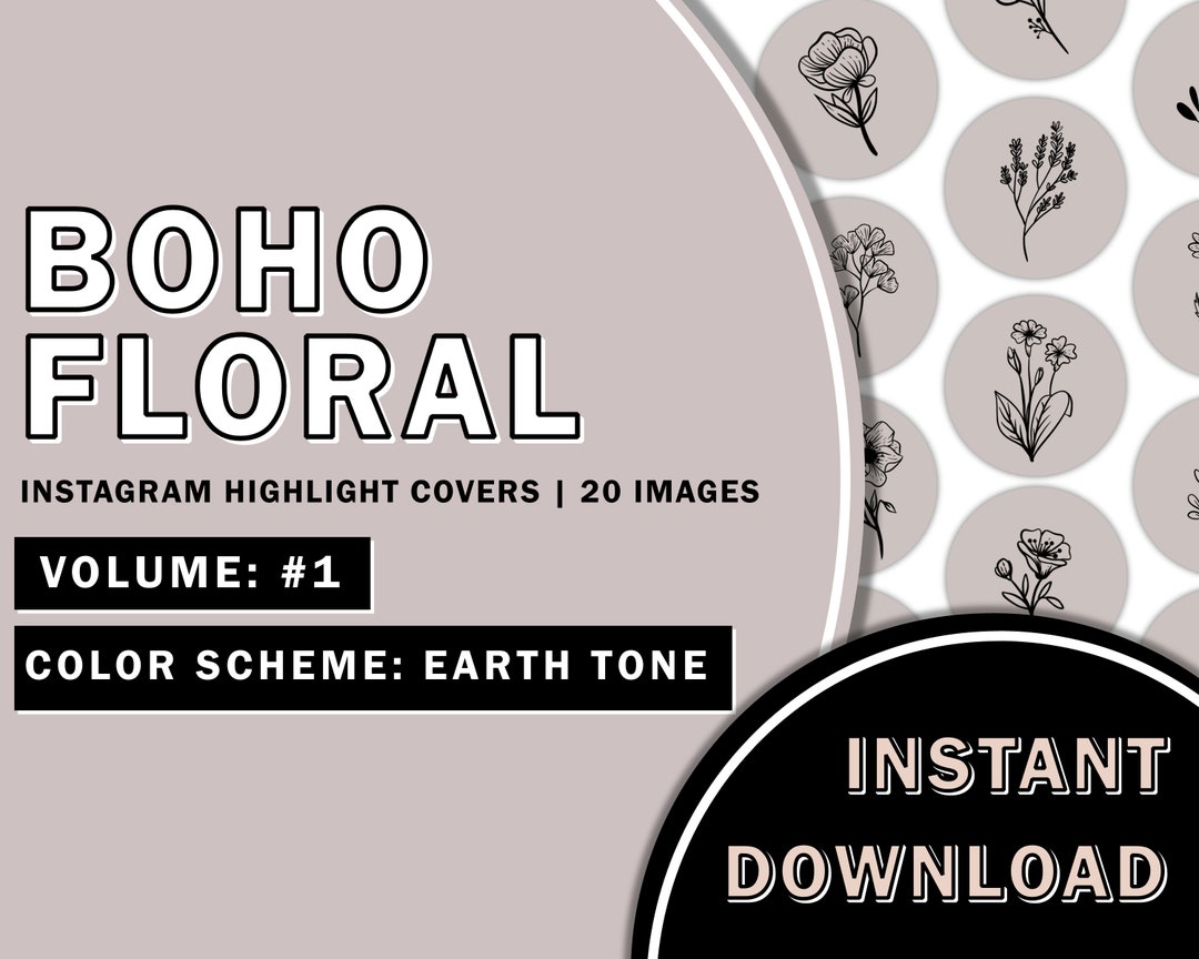 20 Hand Drawn Floral Earth Tone Instagram Highlight Covers, Salon ...