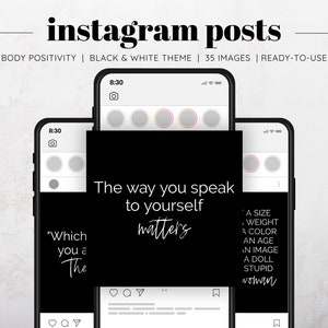 35 Body Positivity Black & White Instagram Posts, Self-Love Quotes, Social Media Posts, Instagram Self-Love Templates, Body Image Quotes