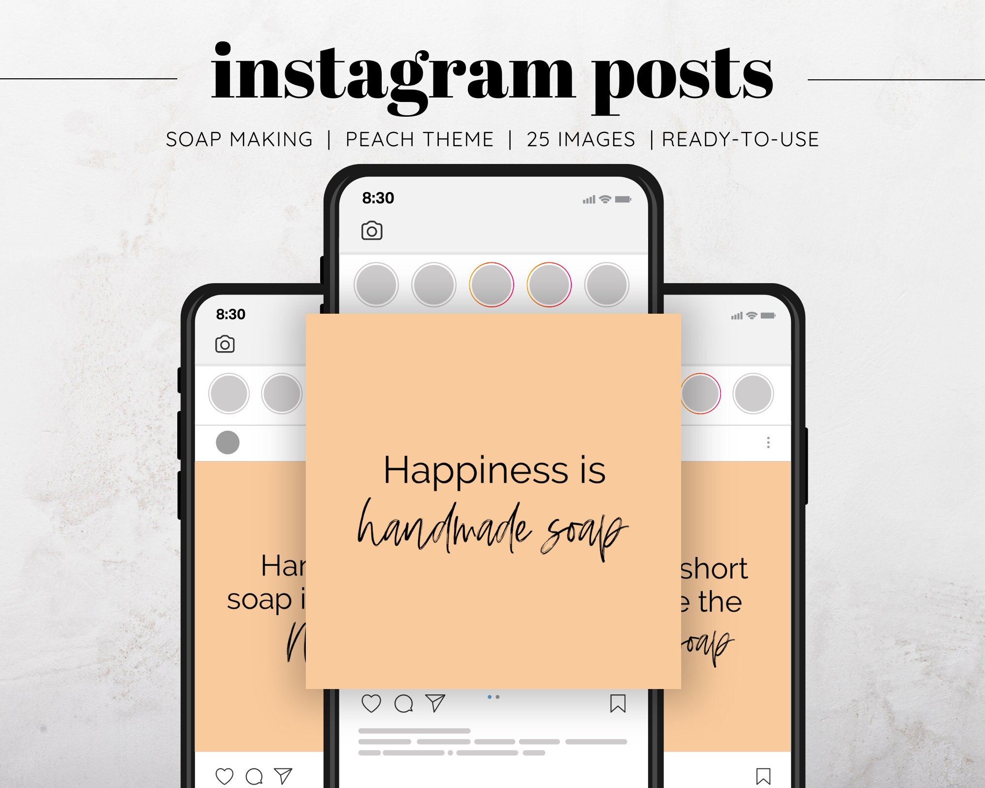 25 Soap Making Peach Instagram Posts, Soap Maker Quote, Social Media Post,  Instagram Soap Template, Handmade Soap Shop Branding 