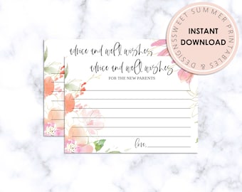 Carta di consigli per baby shower stampabile, carta di consigli per bambini floreale rosa, carta di consigli per i genitori, gioco stampabile per baby shower
