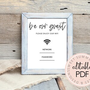 Be Our Guest WiFi Password Printable Sign, WiFi Password Sign Printable, Editable WiFi Sign, Home WiFi Password Sign, 8x10 WiFi Sign